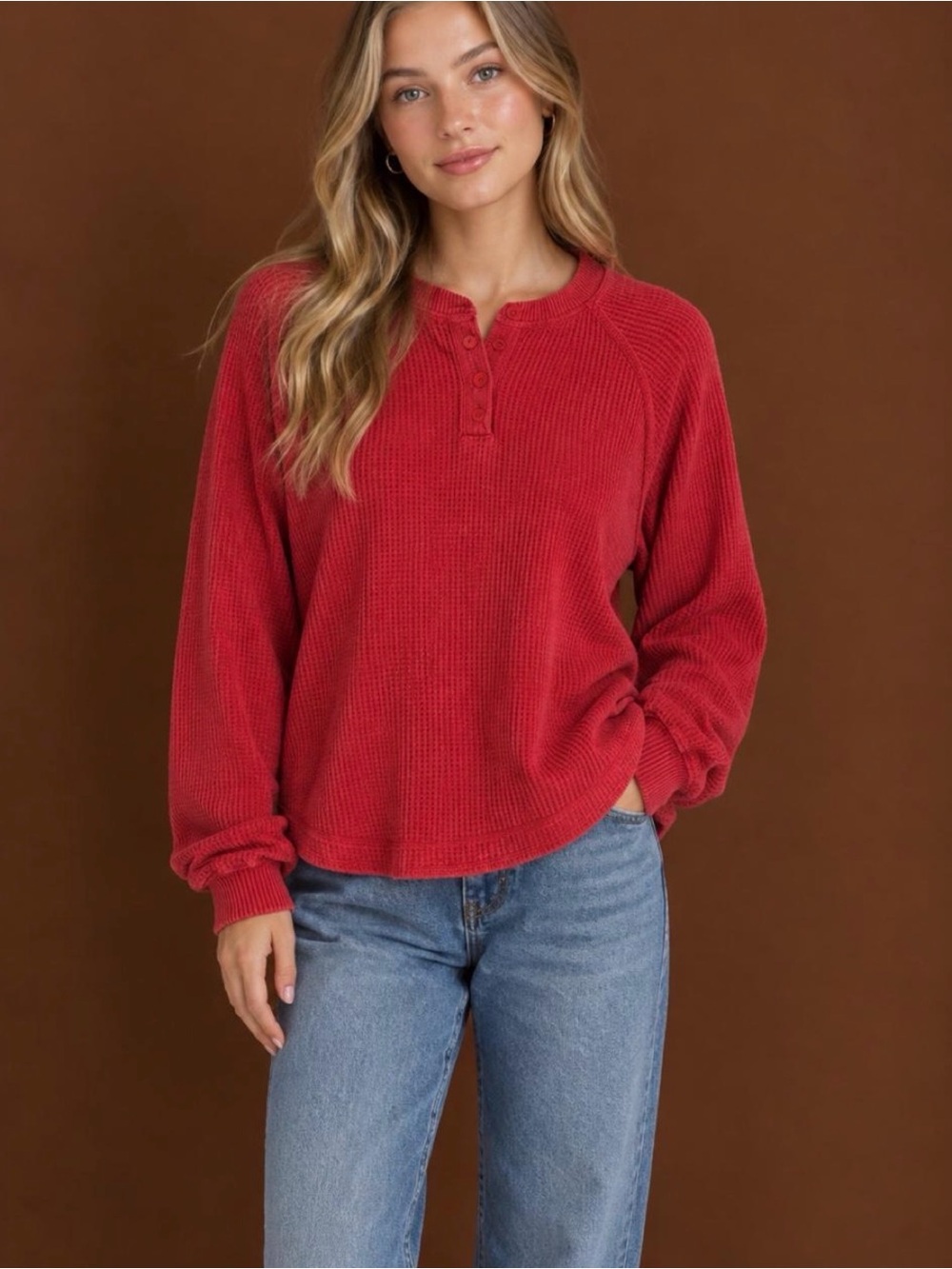 Old Navy Red Waffle Henley Top
